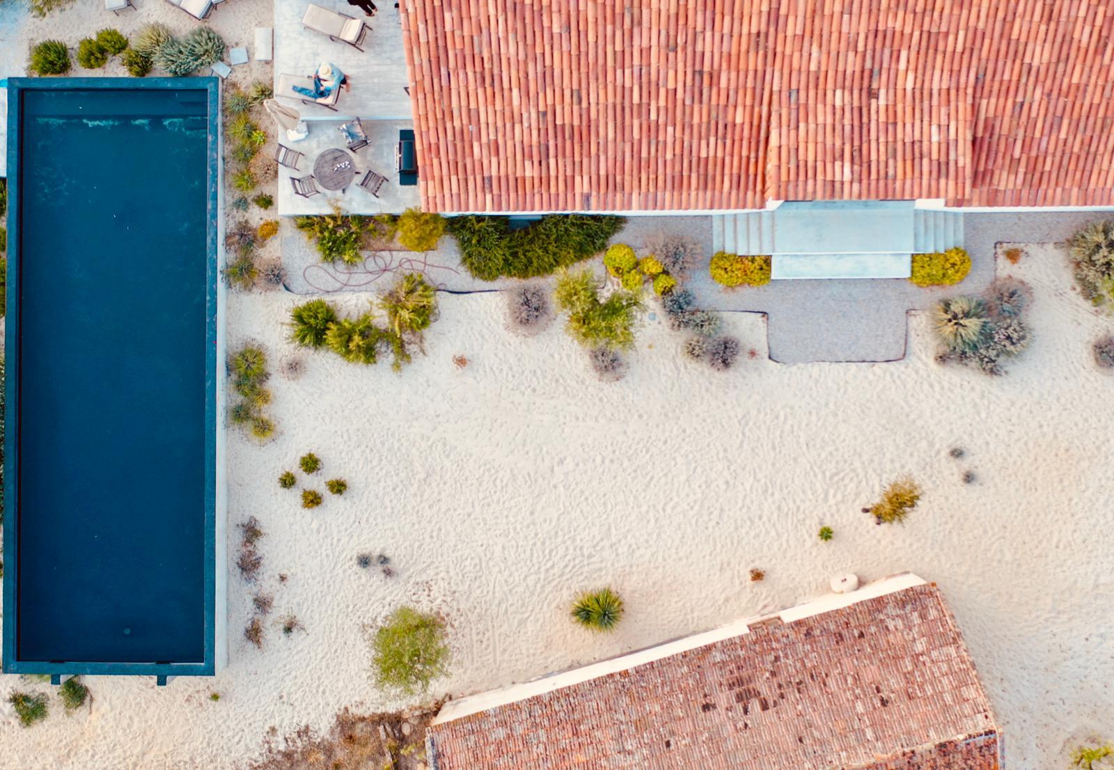 Aerial view of the retreat venue pool and patio