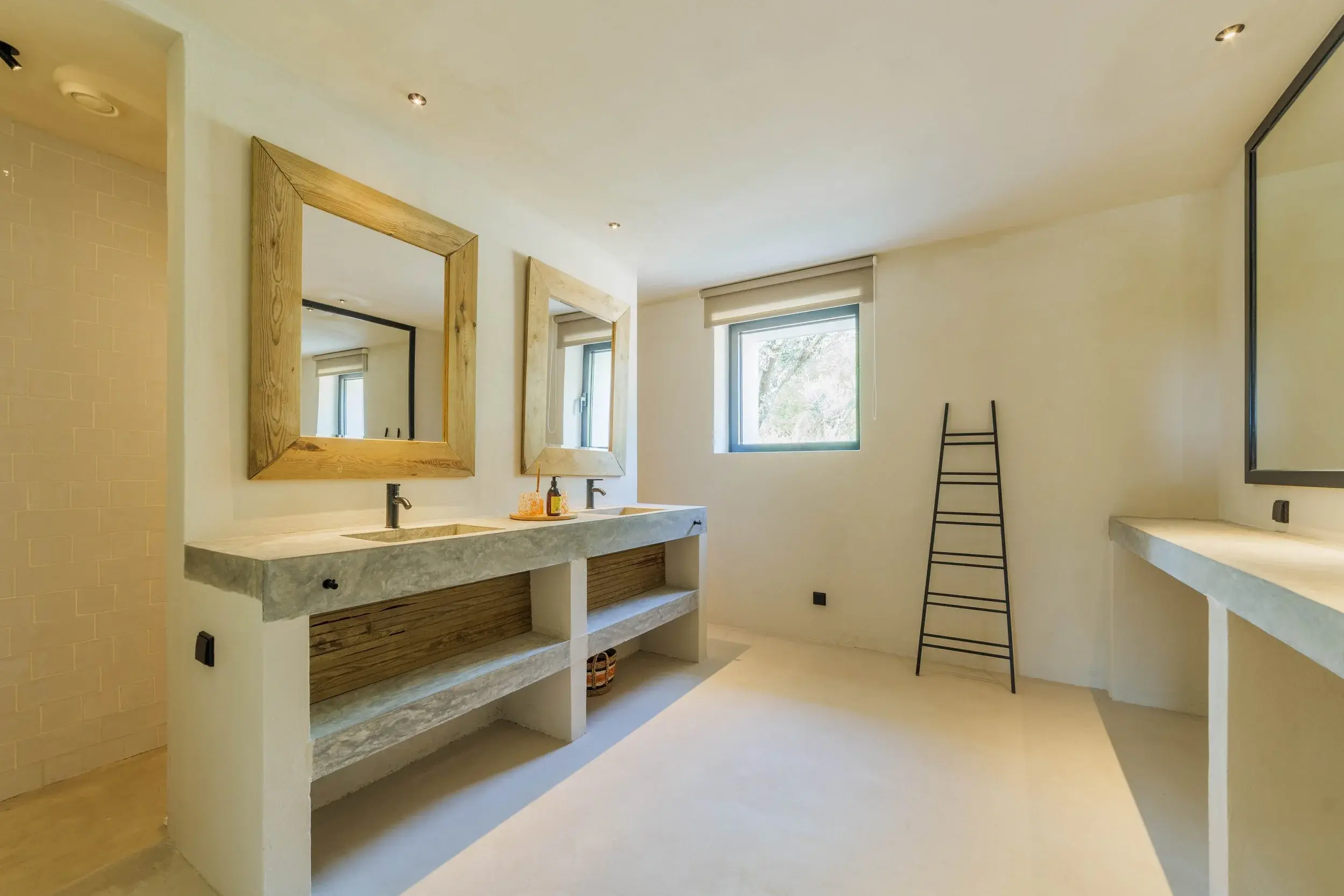 Double vanity in a spacious, light-filled bathroom